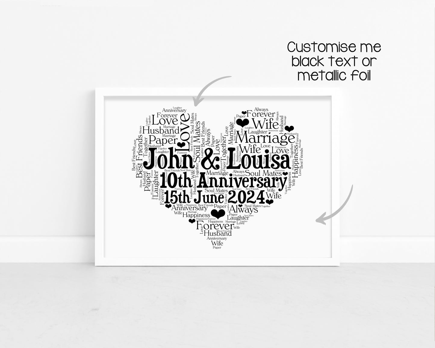 Personalised Foil Metallic Anniversary Heart Print