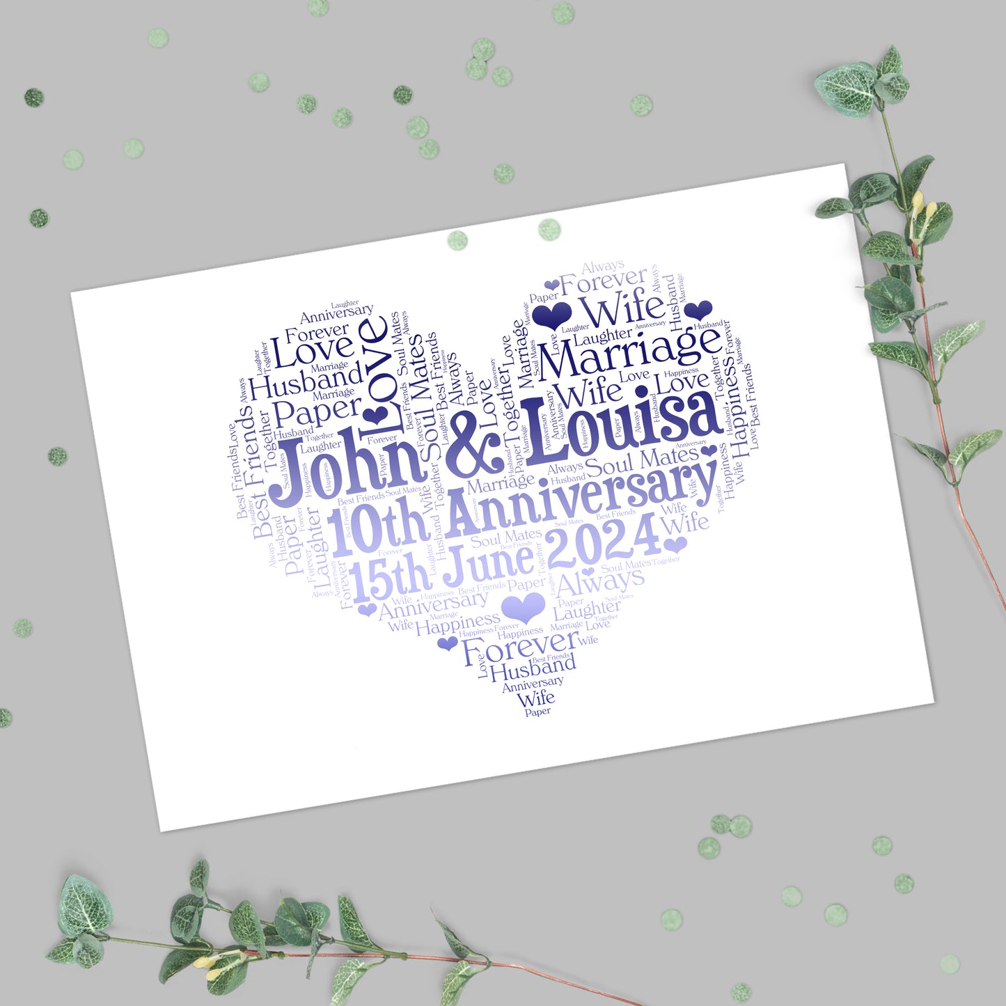 Personalised Foil Metallic Anniversary Heart Print