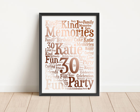 Personalised Foil Metallic Birthday Age Word Art Print