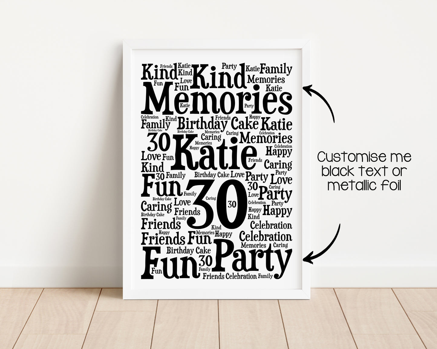 Personalised Foil Metallic Birthday Age Word Art Print