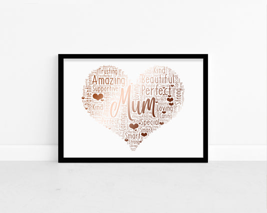 Personalised Foil Metallic Mum Heart Word Art Print