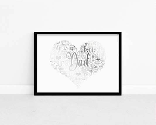 Personalised Foil Metallic Dad Heart Word Art Print