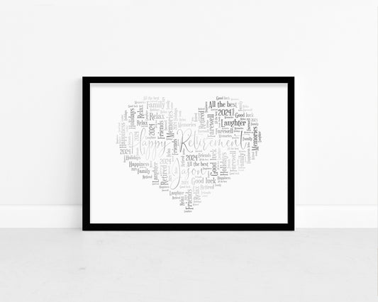 Personalised Foil Metallic Happy Retirement Heart Print