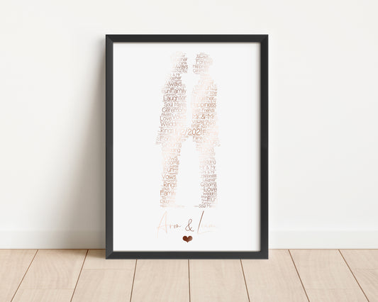 Personalised Mr & Mr Same Gender Couple Wedding Word Art Real Foil Print