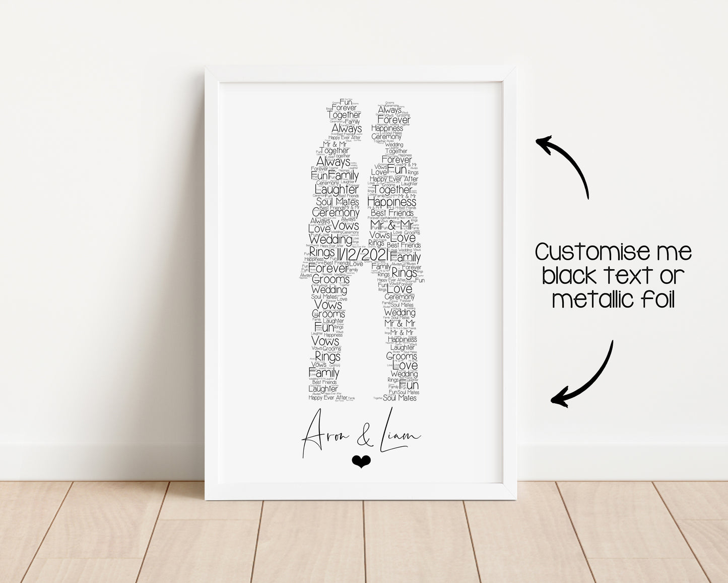 Personalised Mr & Mr Same Gender Couple Wedding Word Art Real Foil Print