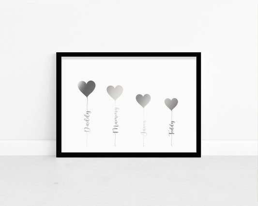 Personalised Foil Metallic Family Heart Print