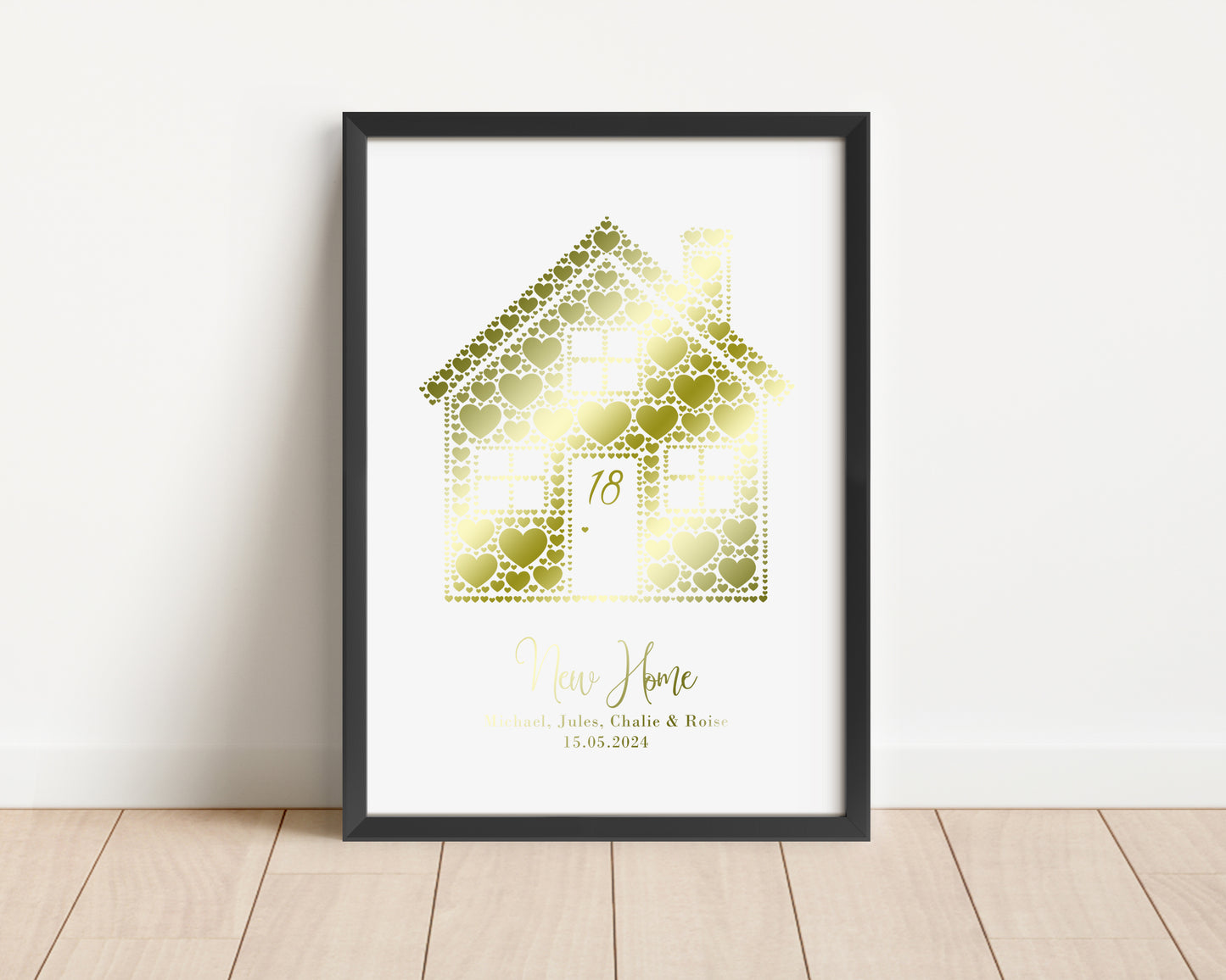 Personalised Foil Metallic Heart House Home Print