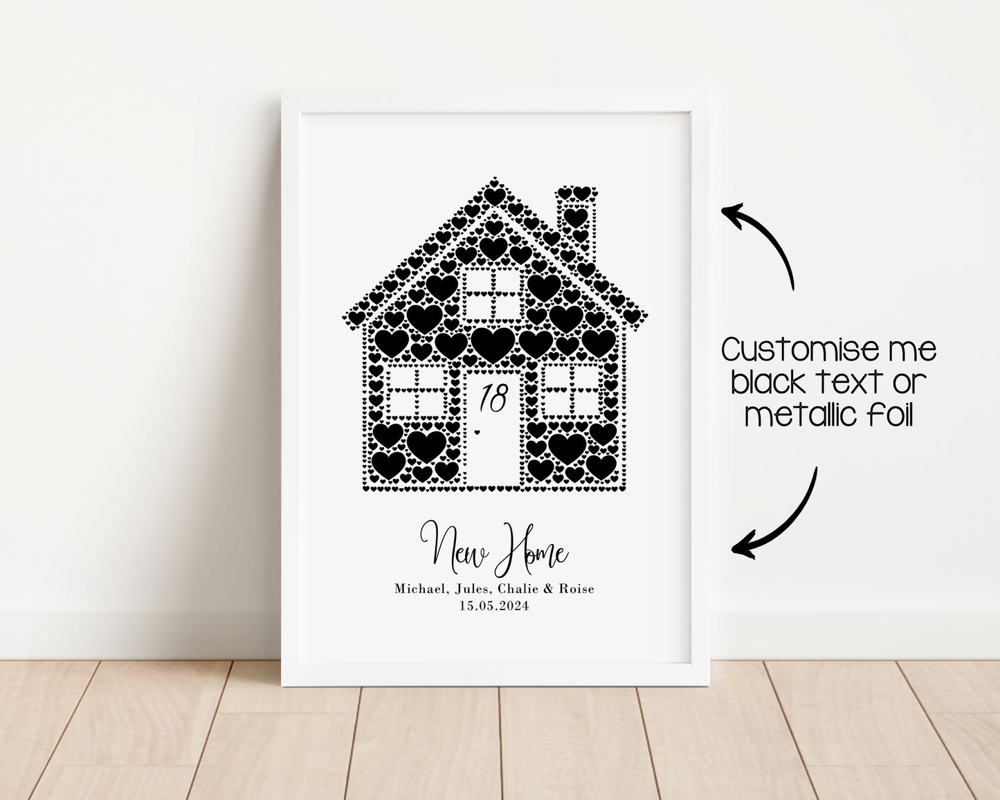 Personalised Foil Metallic Heart House Home Print