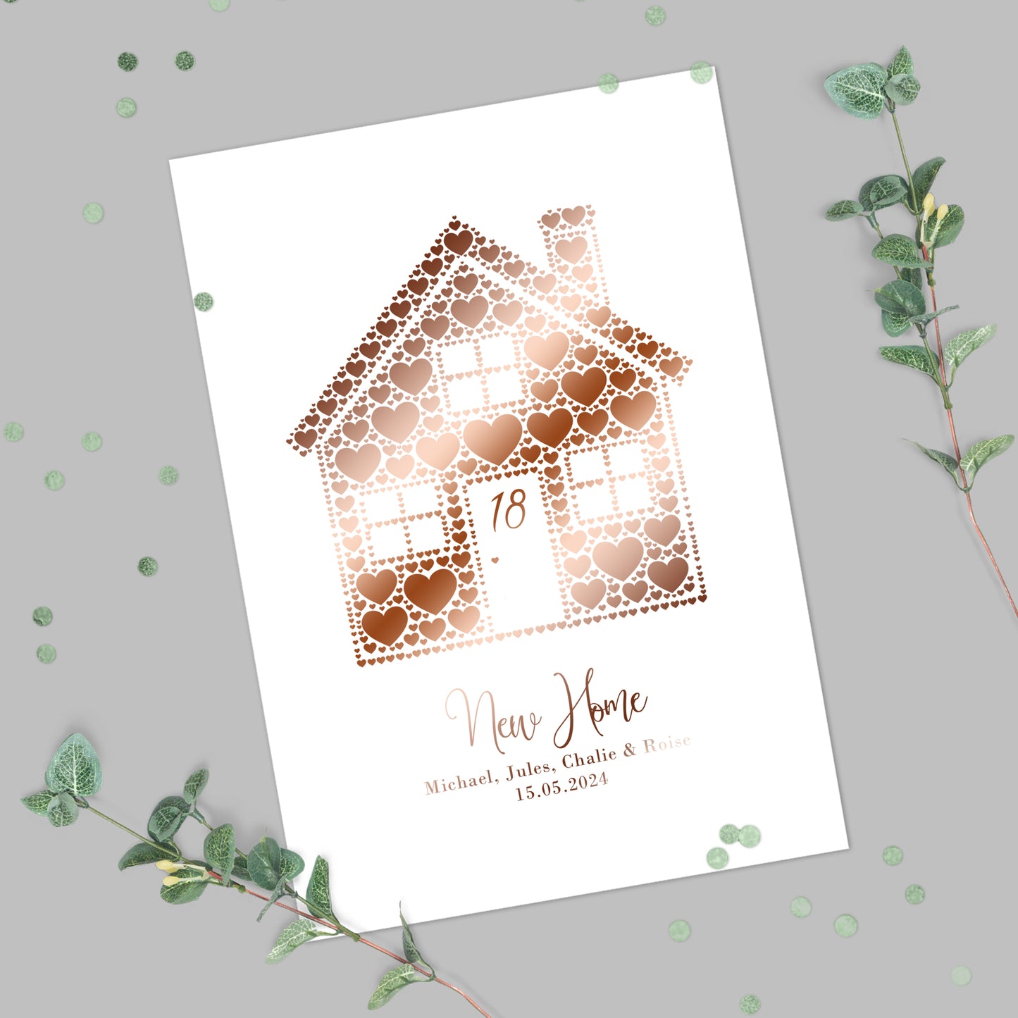 Personalised Foil Metallic Heart House Home Print