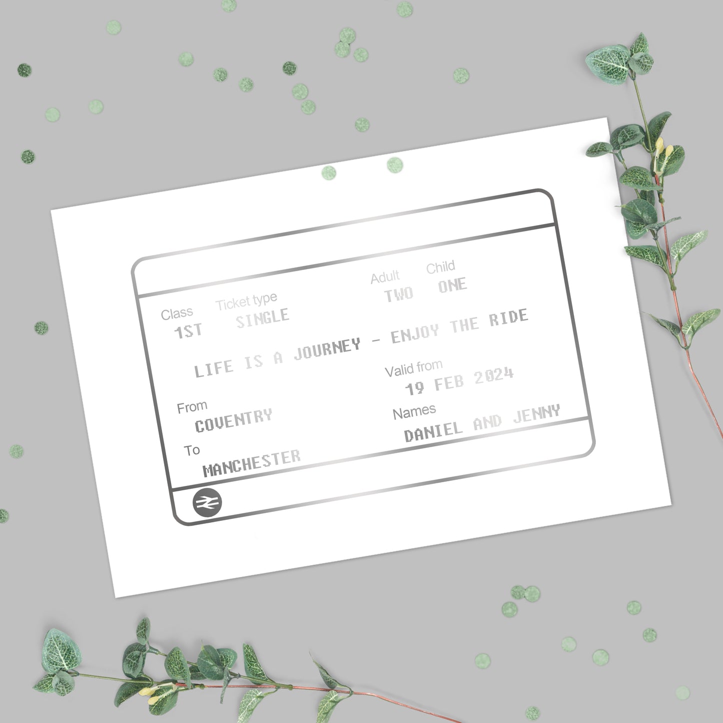 Personalised Foil Metallic Train Ticket Print