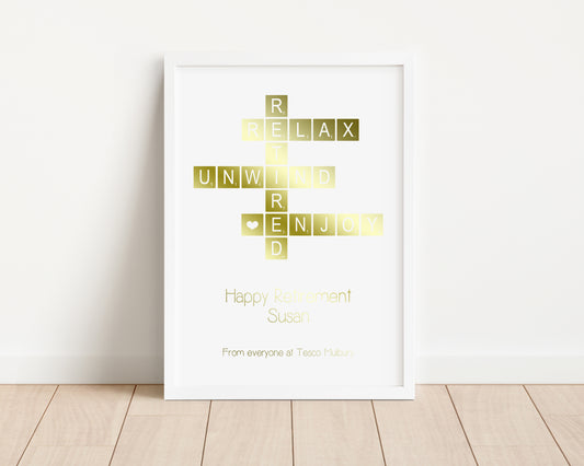 Personalised Foil Metallic Retirement Scrabble Print