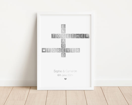 Personalised Foil Metallic Engagement Scrabble Print