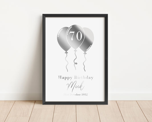 Personalised Foil Metallic Any Age Birthday Balloon Word Art Print