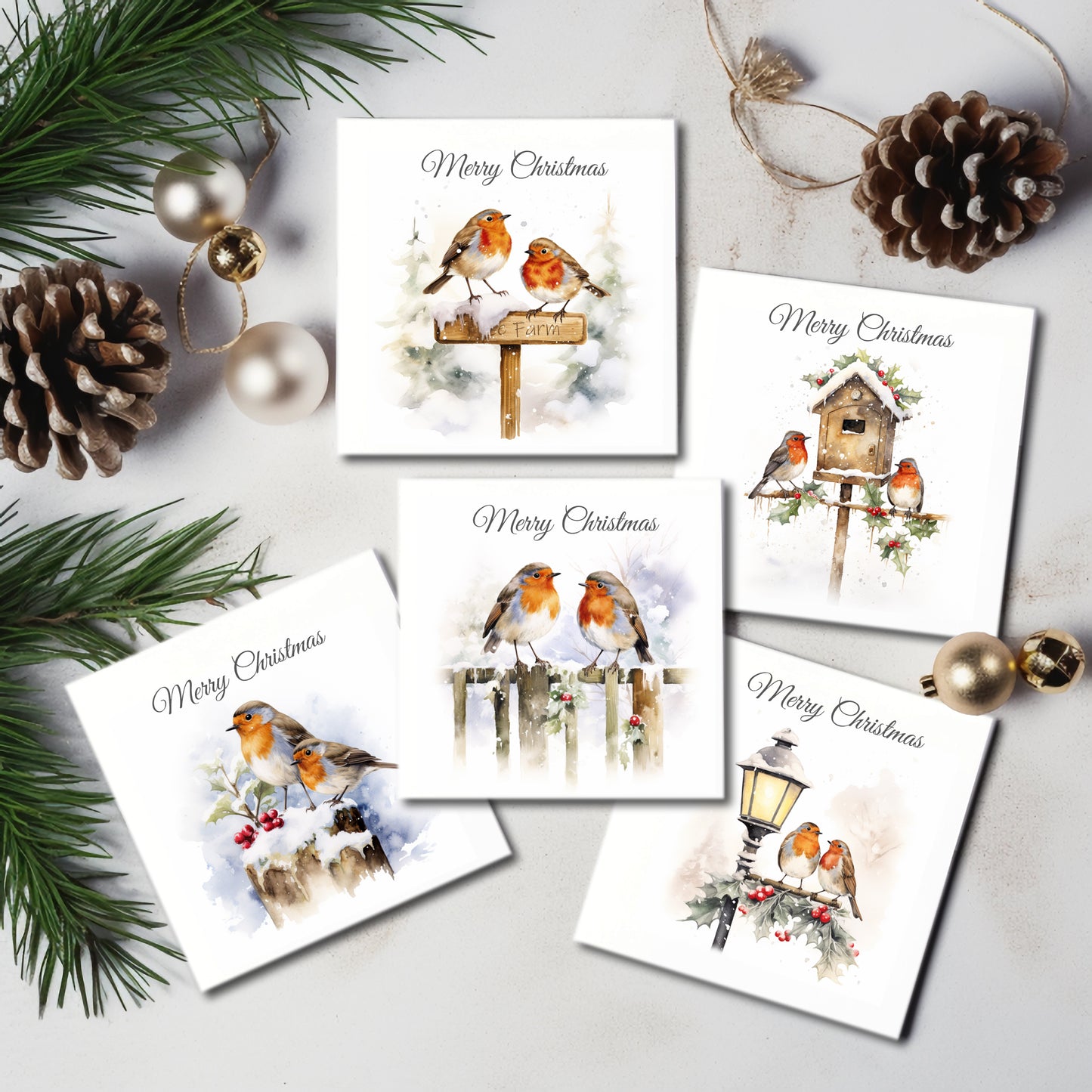 Multi Pack of Watercolour Robin in the Snow Christmas Cards