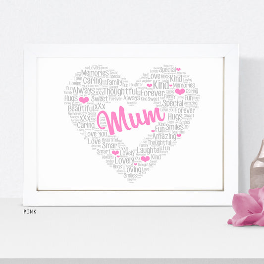 Personalised Mum Heart Word Art Print