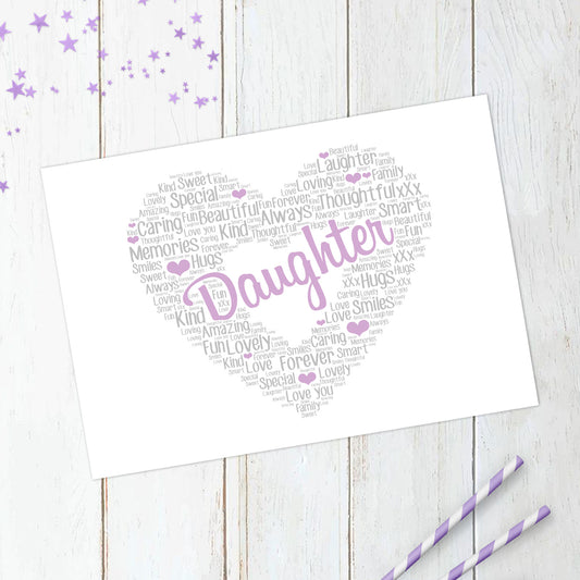 Personalised Daughter Heart Word Art Print