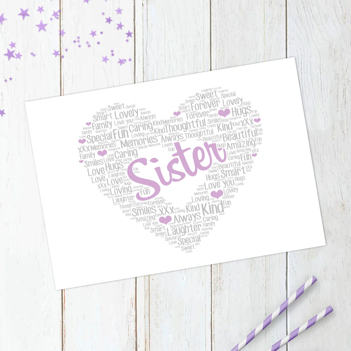 Personalised Sister Heart Word Art Print