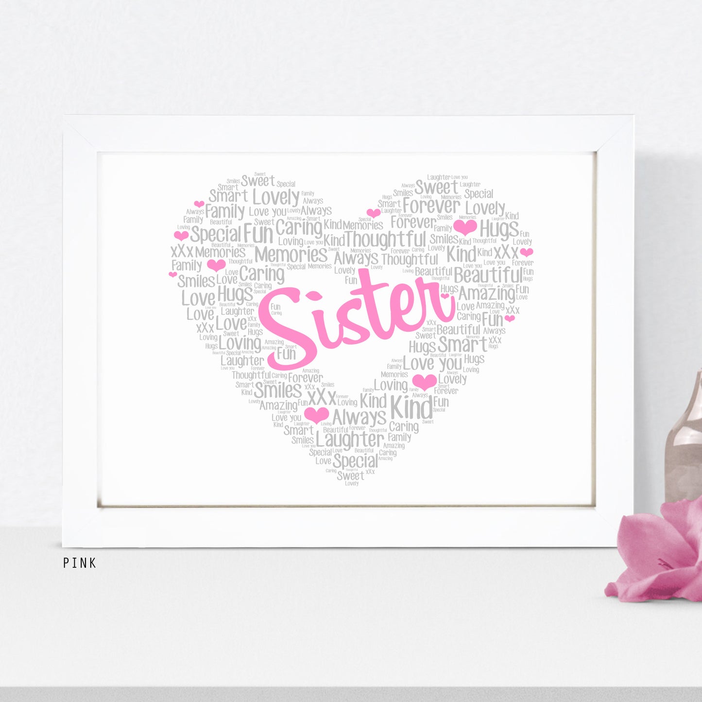 Personalised Sister Heart Word Art Print