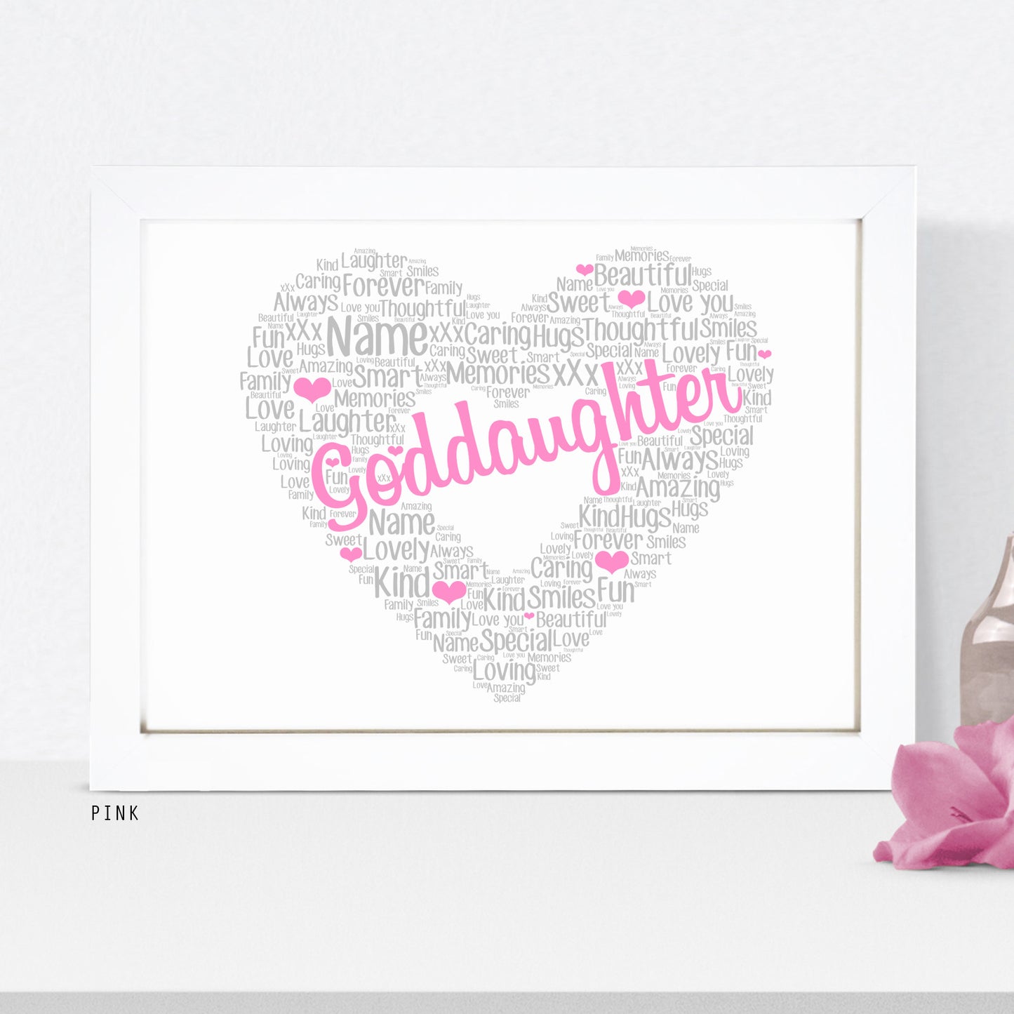 Personalised Goddaughter Heart Word Art Print