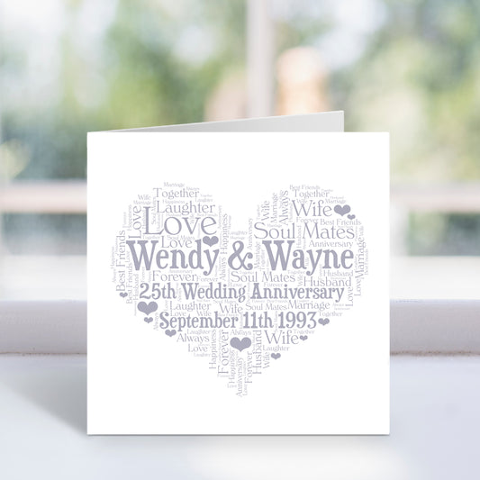 Personalised Anniversary Heart Word Art Card
