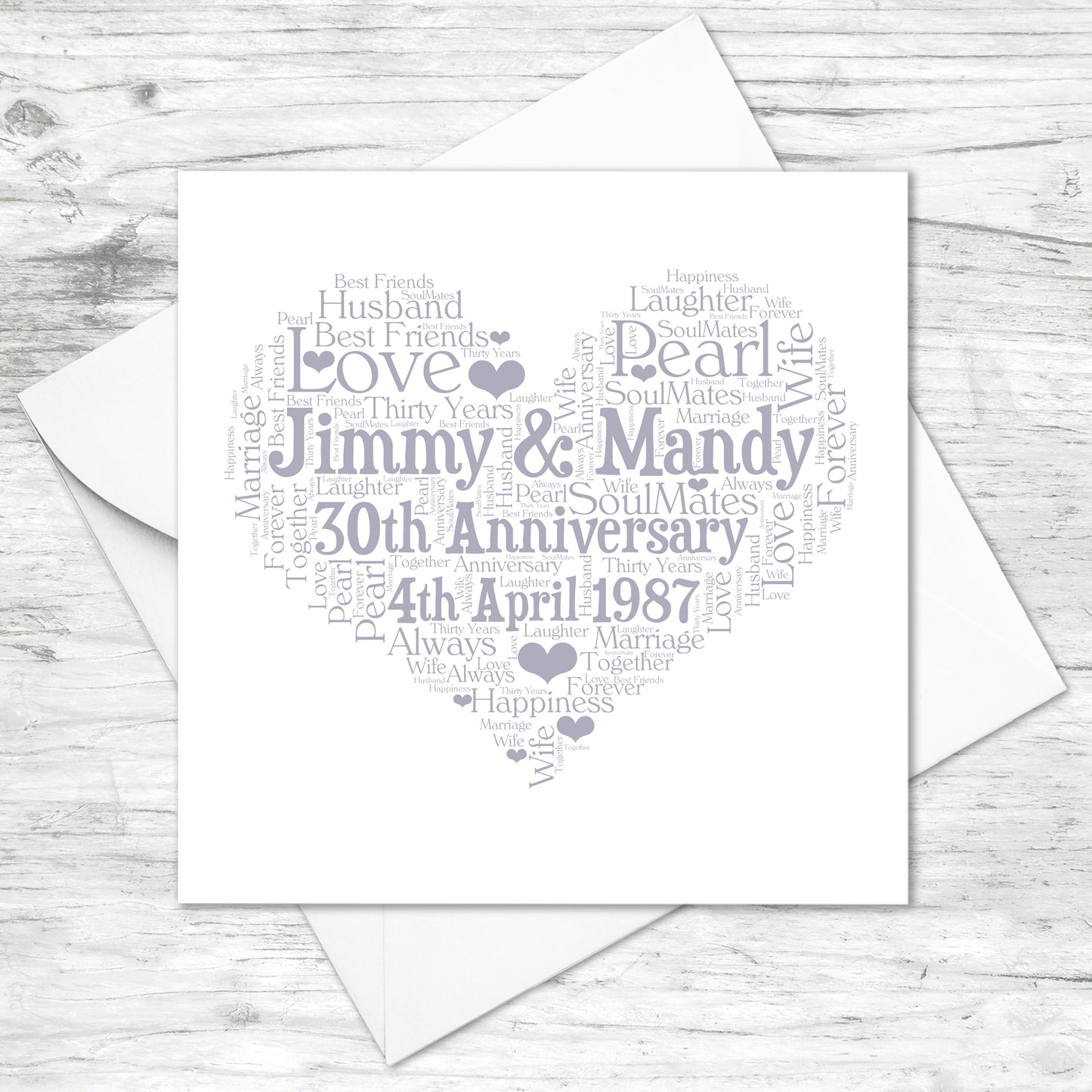 Personalised 30th Anniversary Heart Word Art Card