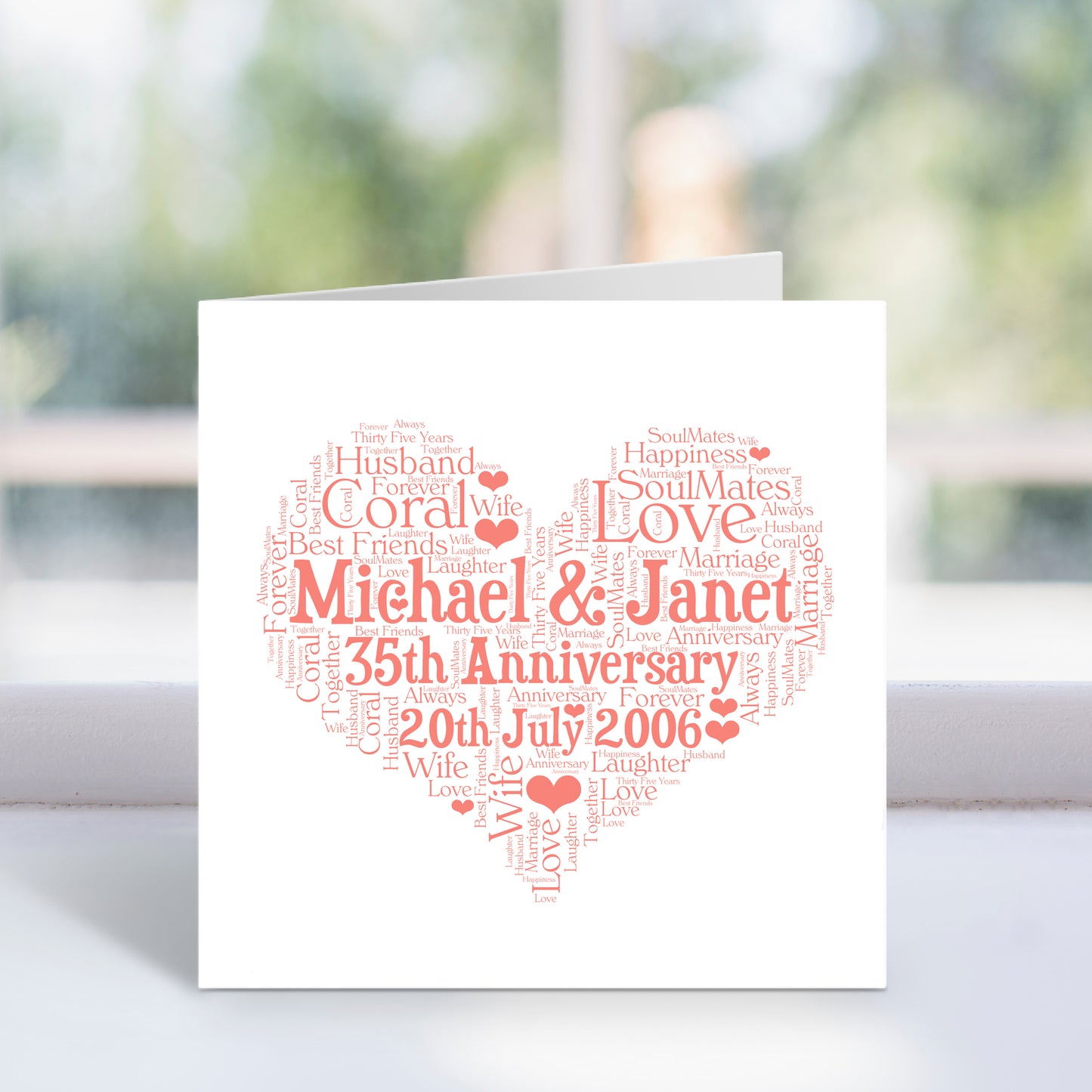 Personalised 35th Anniversary Heart Word Art Card
