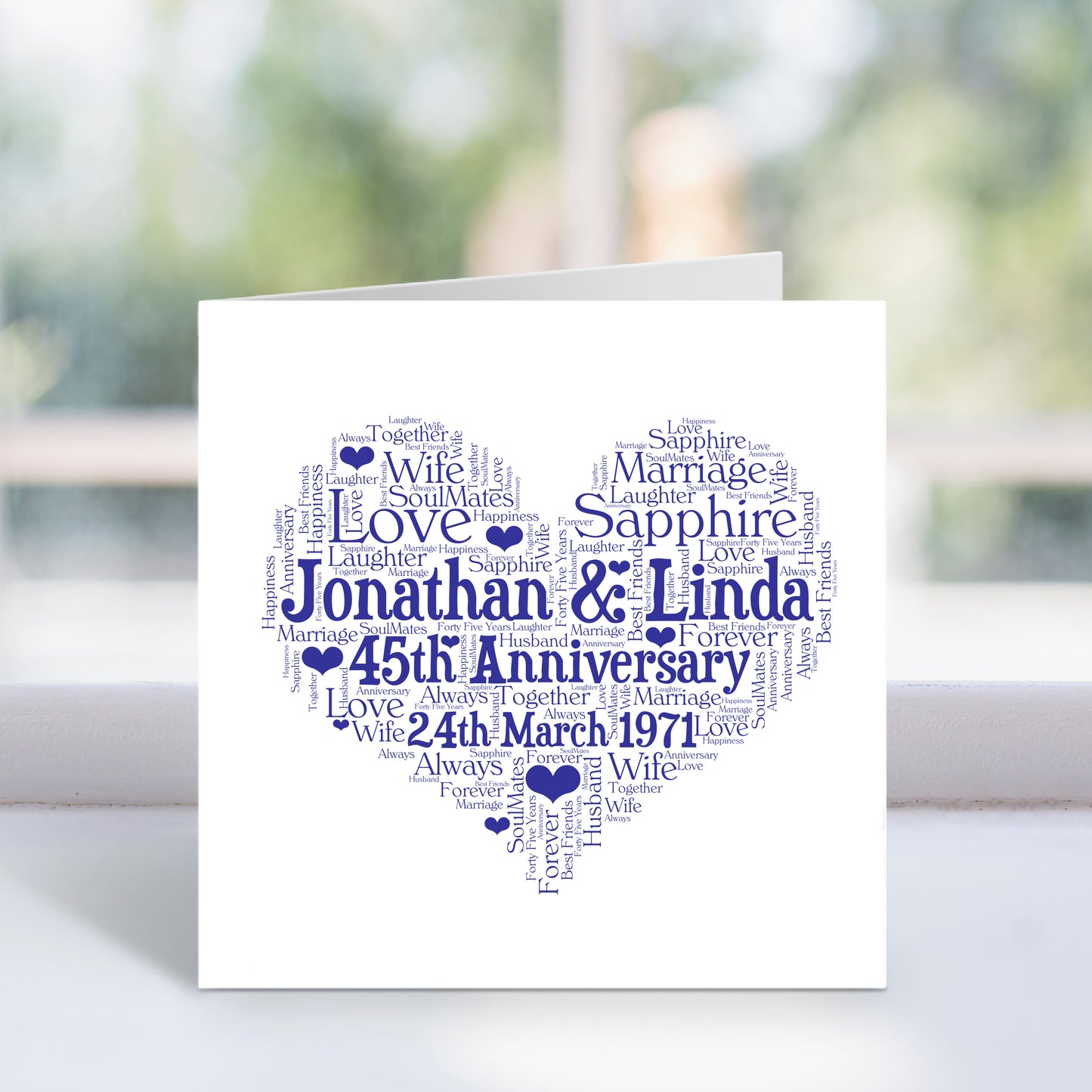 Personalised 45th Anniversary Heart Word Art Card