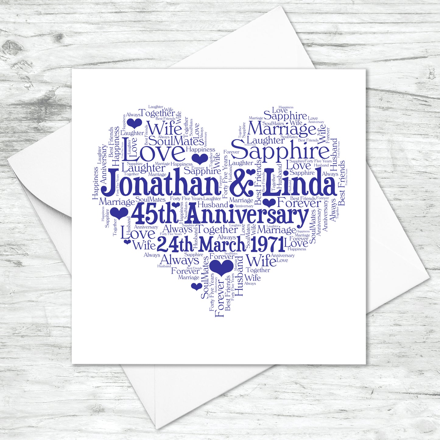 Personalised 45th Anniversary Heart Word Art Card