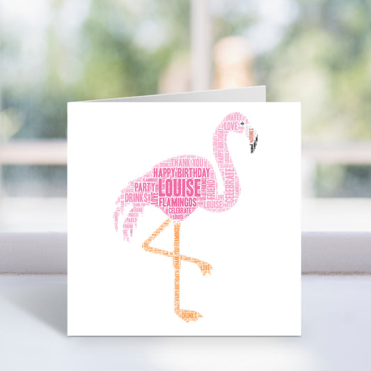 Personalised Flamingo Word Art Card