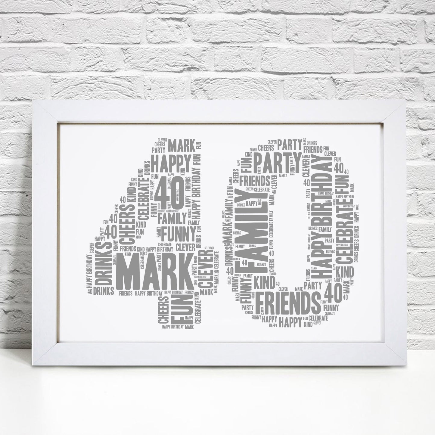 Personalised 40th Birthday Word Art Print