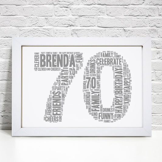 Personalised 70th Birthday Word Art Print
