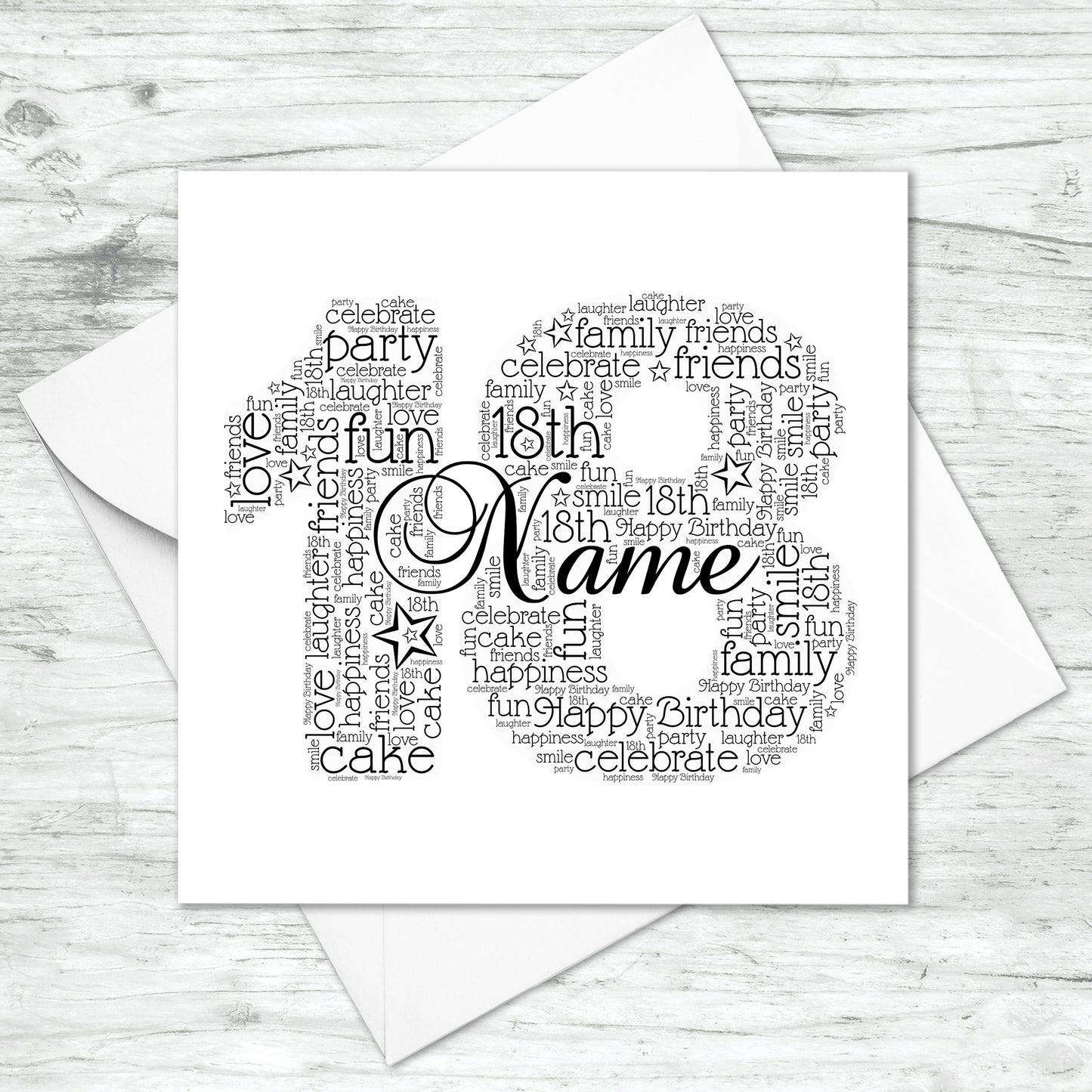 Personalised 18th Name Number Word Art Card