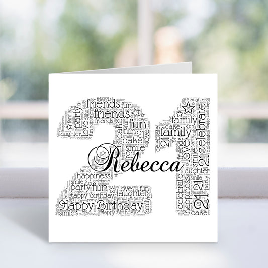 Personalised 21st Name Number Word Art Card