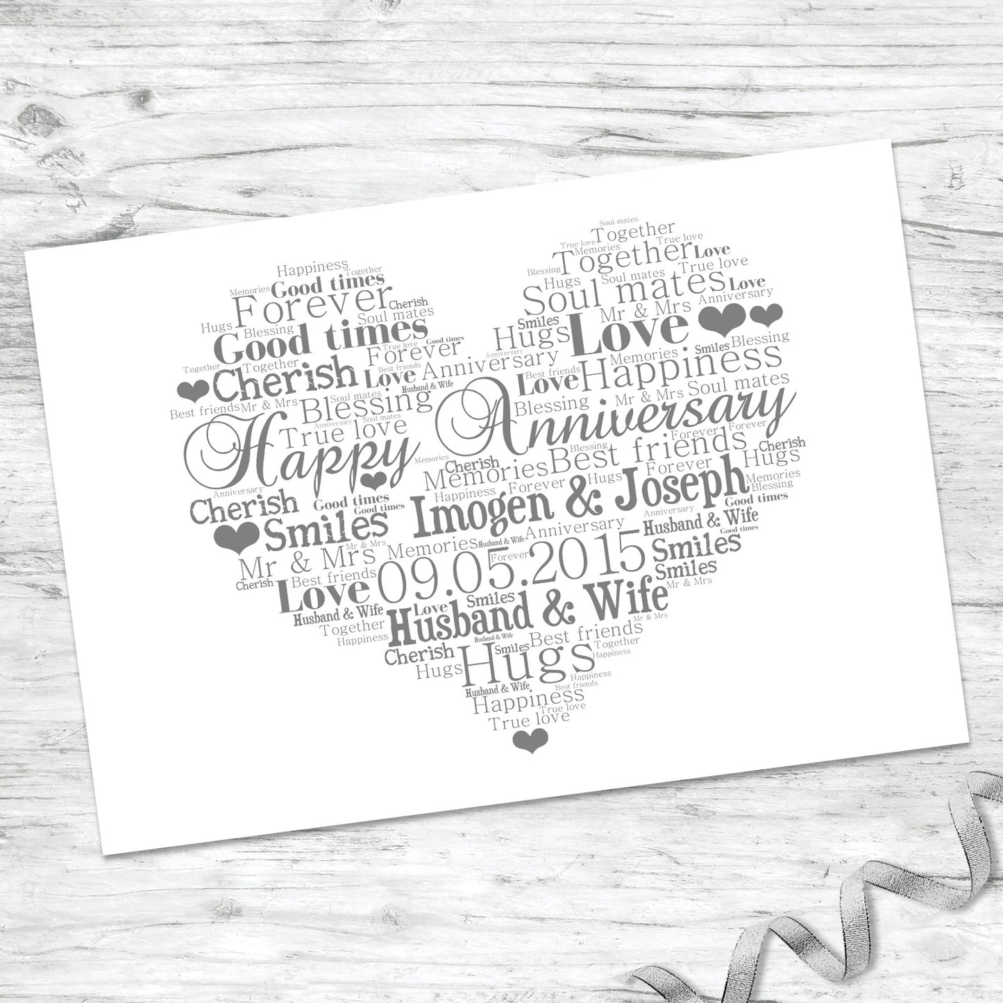Personalised Anniversary Heart Word Art Print