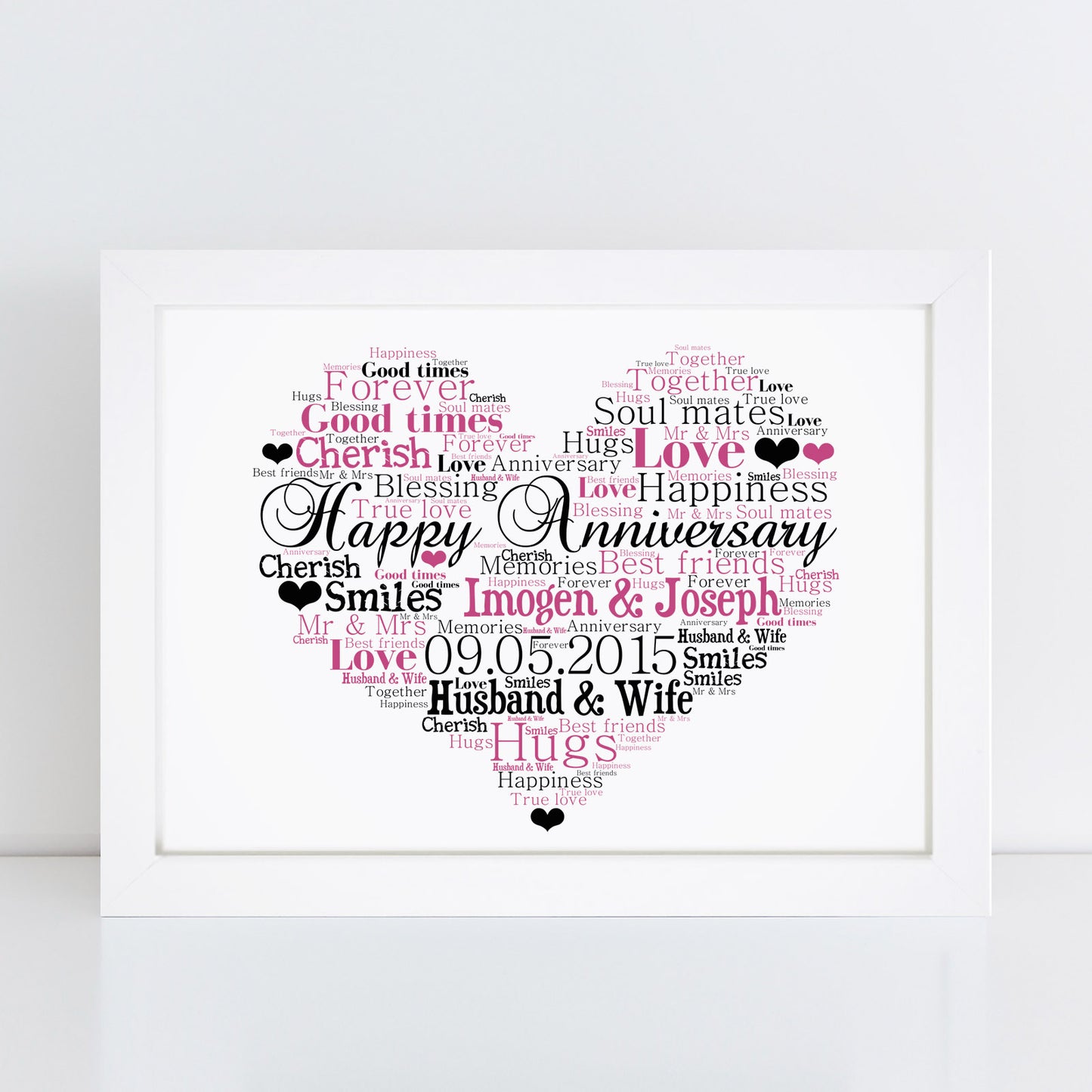 Personalised Anniversary Heart Word Art Print