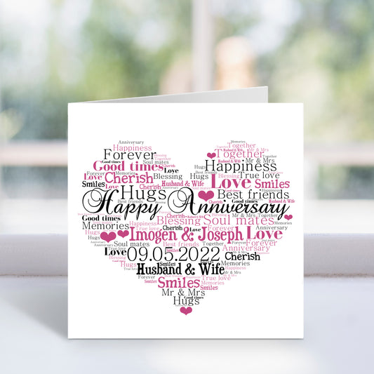 Personalised Anniversary Heart Word Art Card