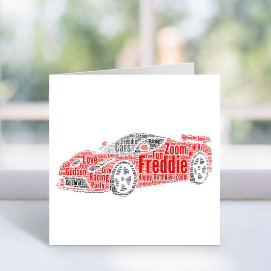 Personalised Sports Car Word Art Card