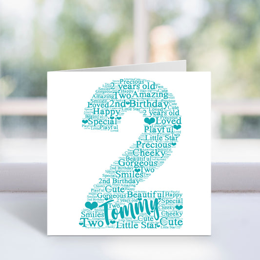 Personalised 2nd Birthday Word Art Card