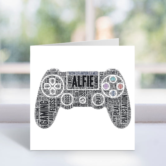 Personalised Playstation Contoller Gaming Word Art Card