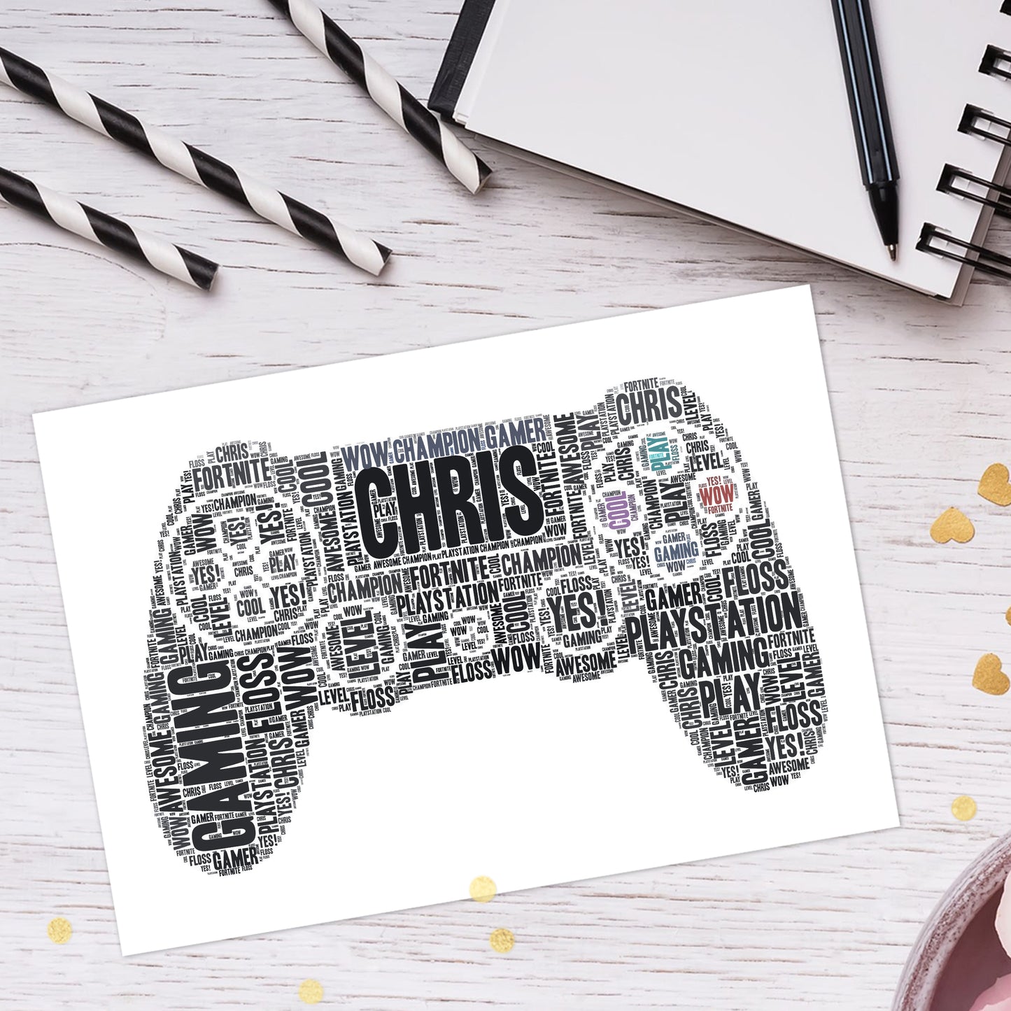 Personalised Playstation Contoller Gaming Word Art Print