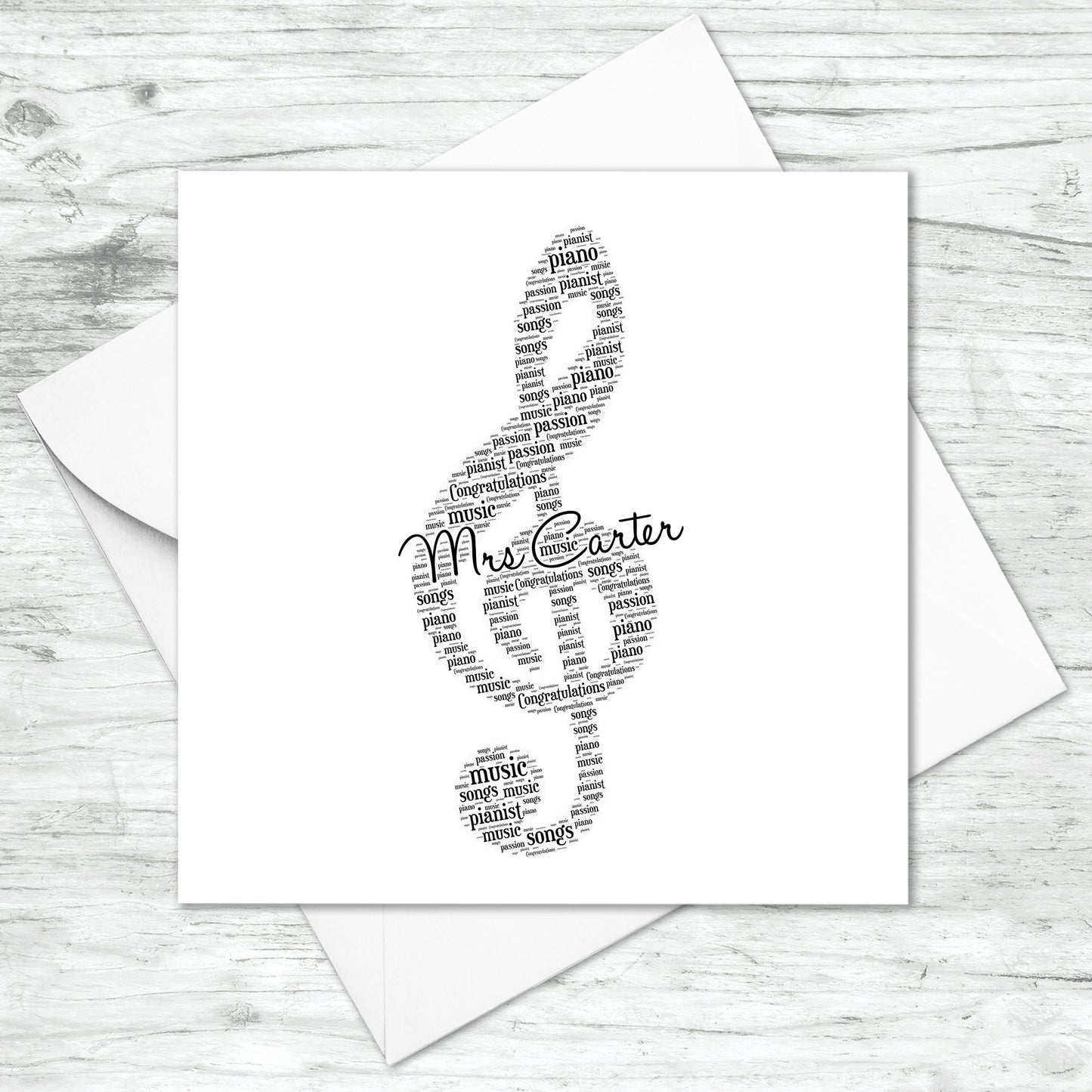 Personalised Treble Clef Musical Note Word Art Card