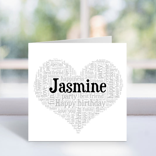 Personalised Name Heart Birthday Word Art Card