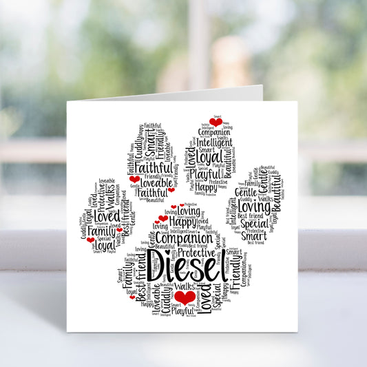 Personalised Cat Dog Animal Word Art Card
