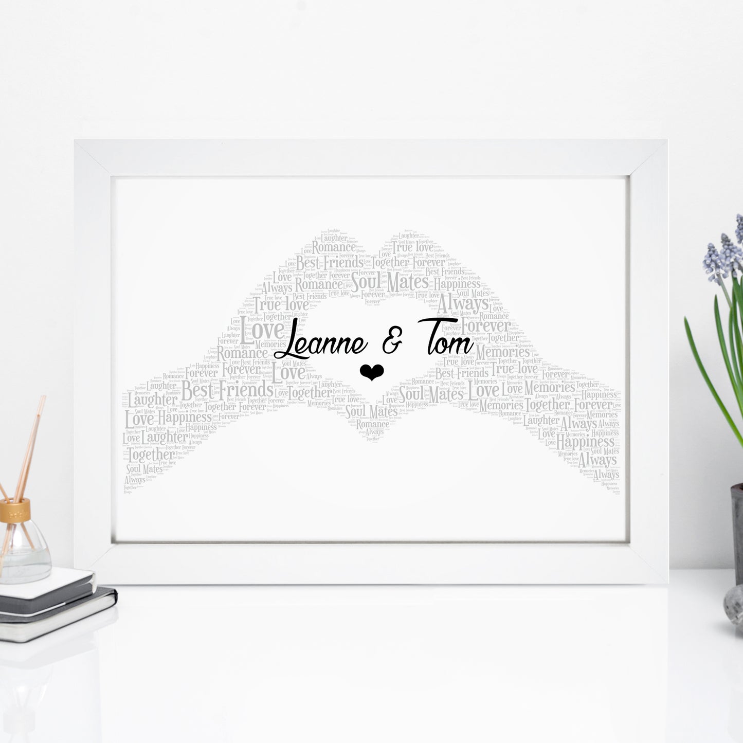 Personalised Love Heart Hands Word Art Print