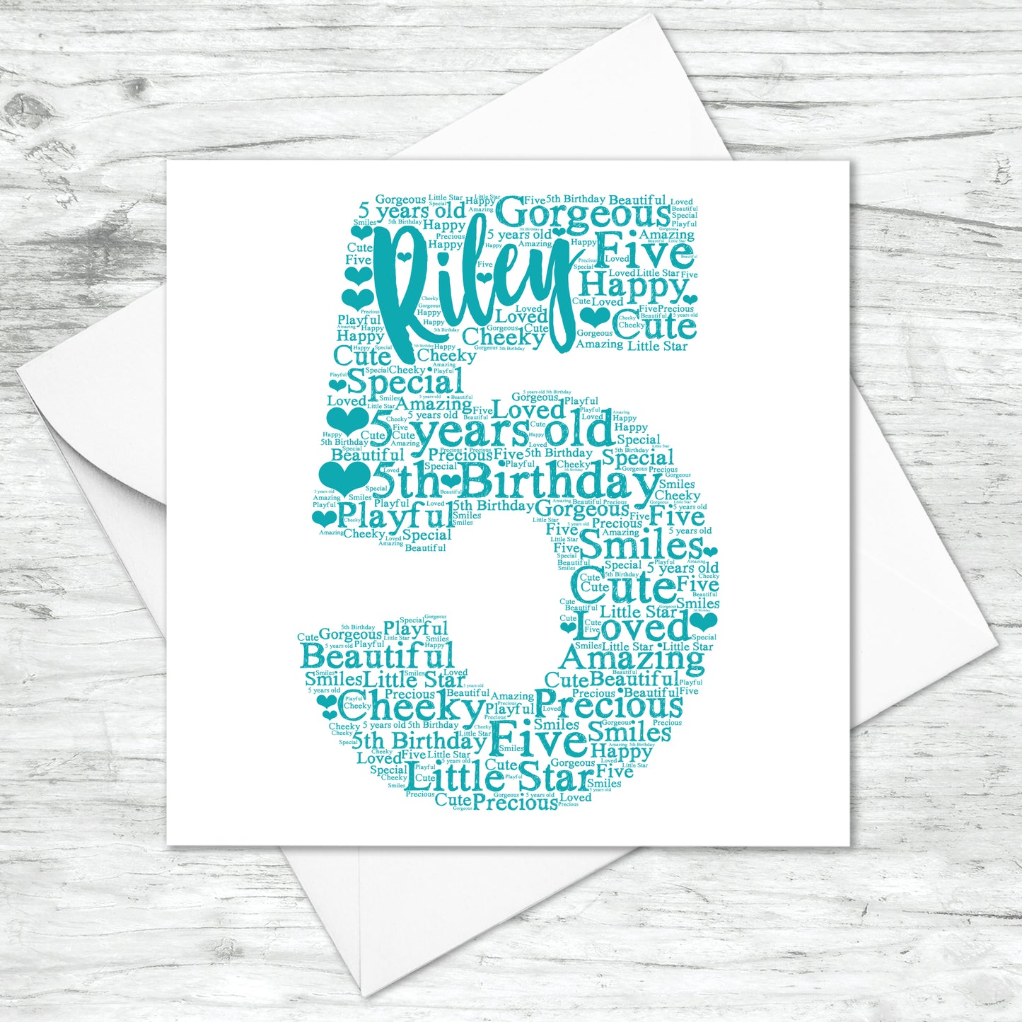 Personalised 5th Birthday Word Art Card