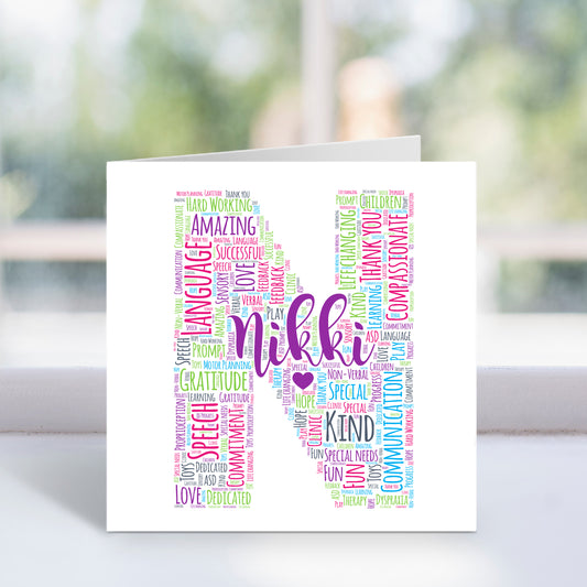 Personalised Letter Name Initial Word Art Card