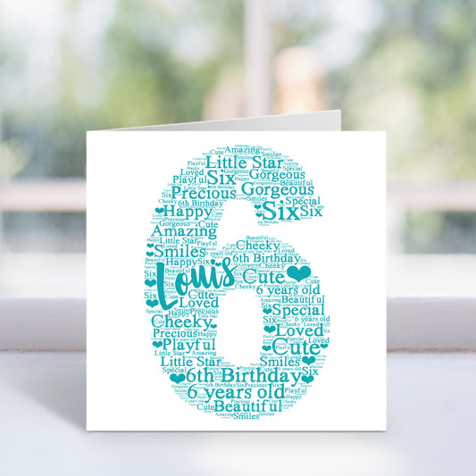 Personalised 6th Birthday Word Art Card