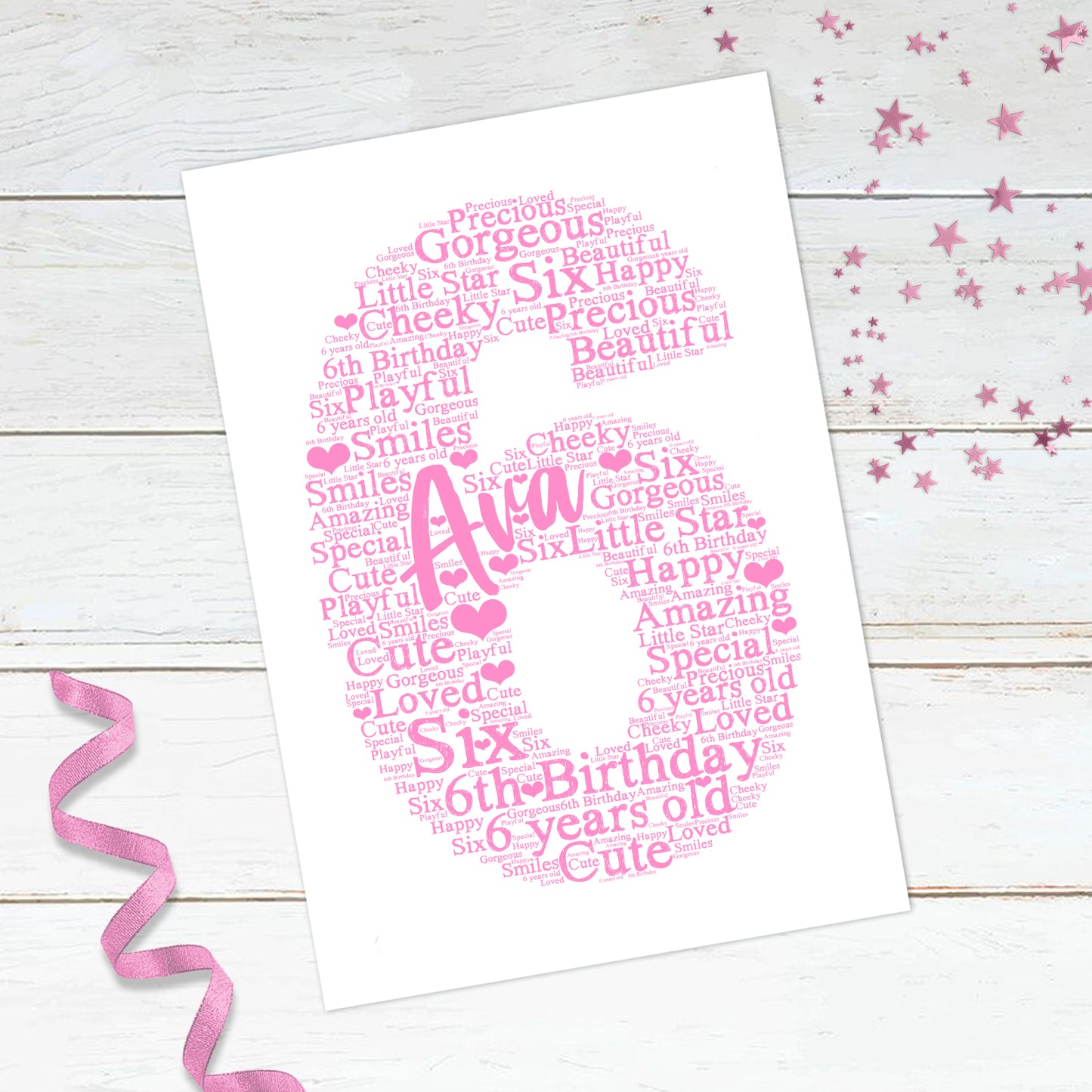 Personalised 6th Birthday Word Art Print