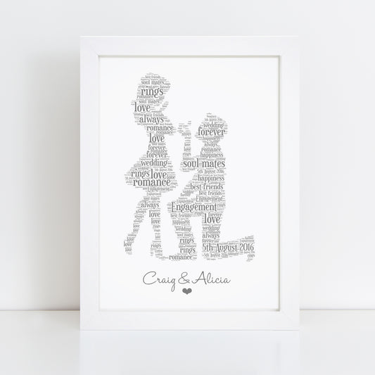 Personalised Engagement Couple Word Art Print