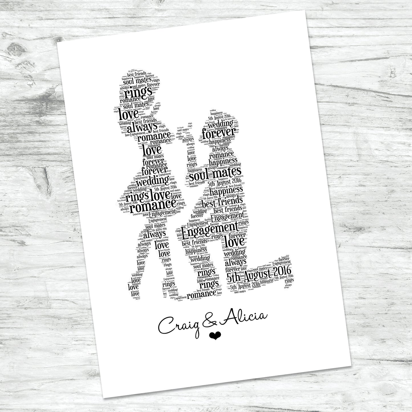Personalised Engagement Couple Word Art Print
